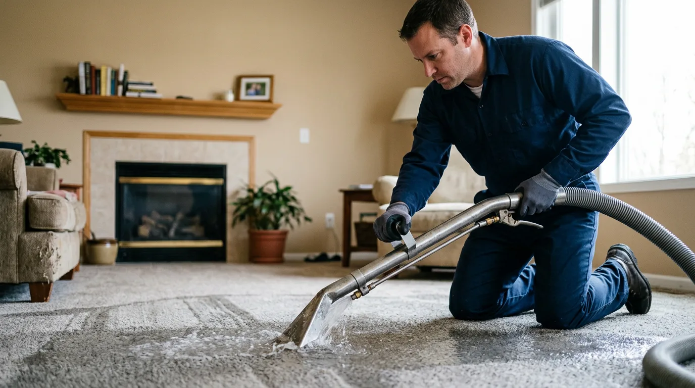 Water damage restoration technician working near Lunenburg, MA